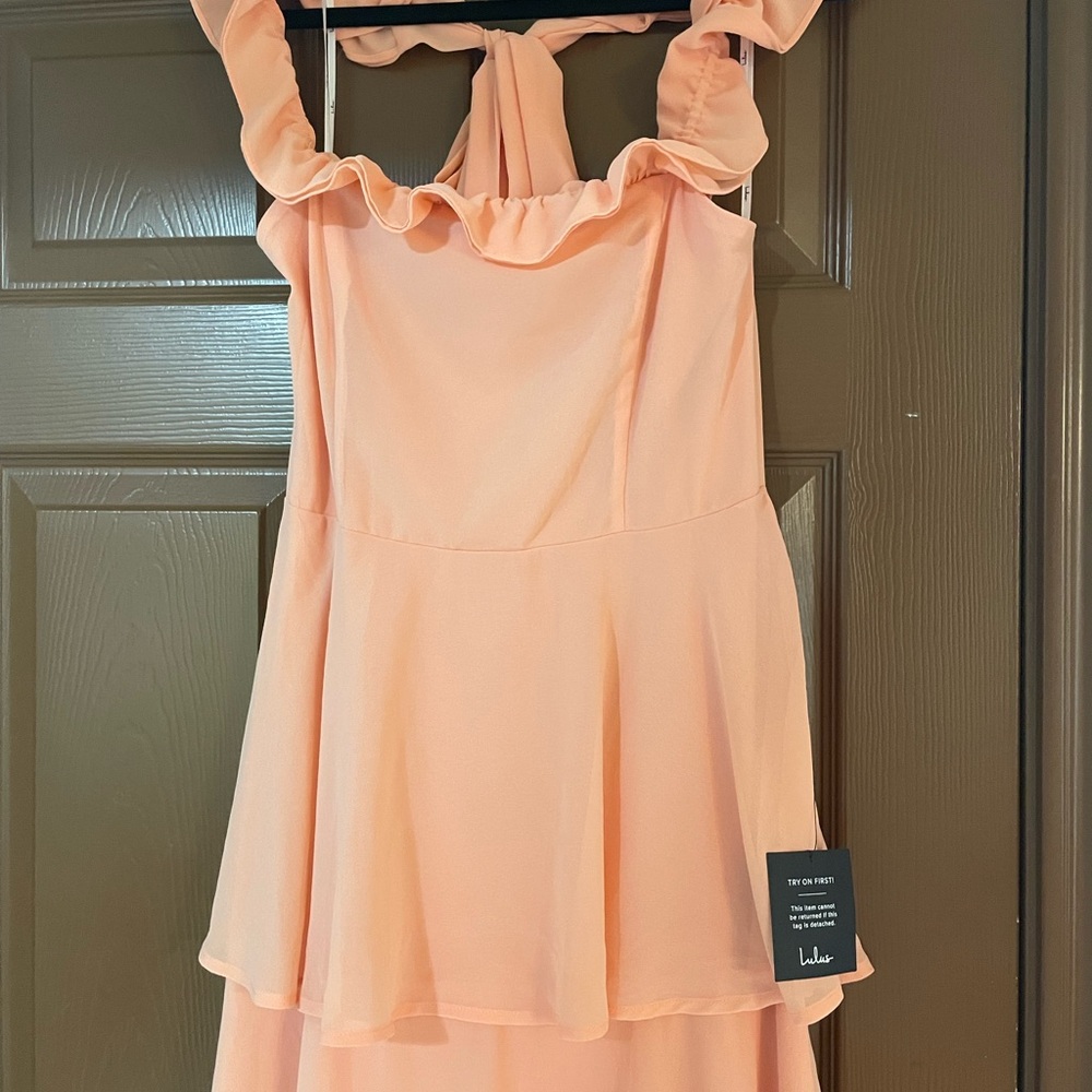 LULUS Peach Ruffle Halter Dress - Picture 4 of 11